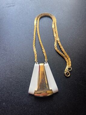 Vintage 1980s Modernist Geometric Shield Pendant Necklace